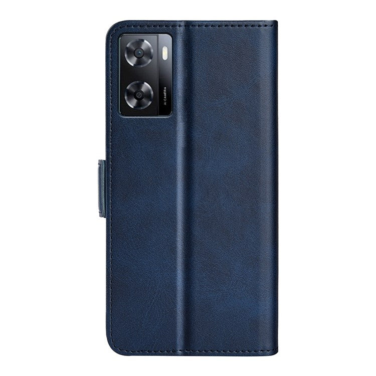 Textured PU Leather Stand Wallet Case for Oppo A57 4G / A57s 4G, Double Magnetic Clasp Folio Flip Phone Cover - Blue