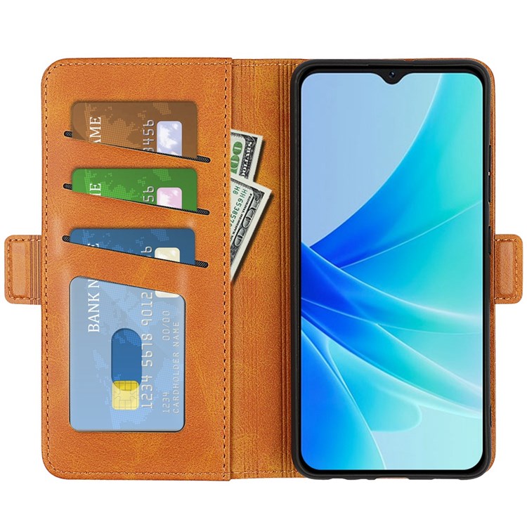 Textured PU Leather Stand Wallet Case for Oppo A57 4G / A57s 4G, Double Magnetic Clasp Folio Flip Phone Cover - Yellow