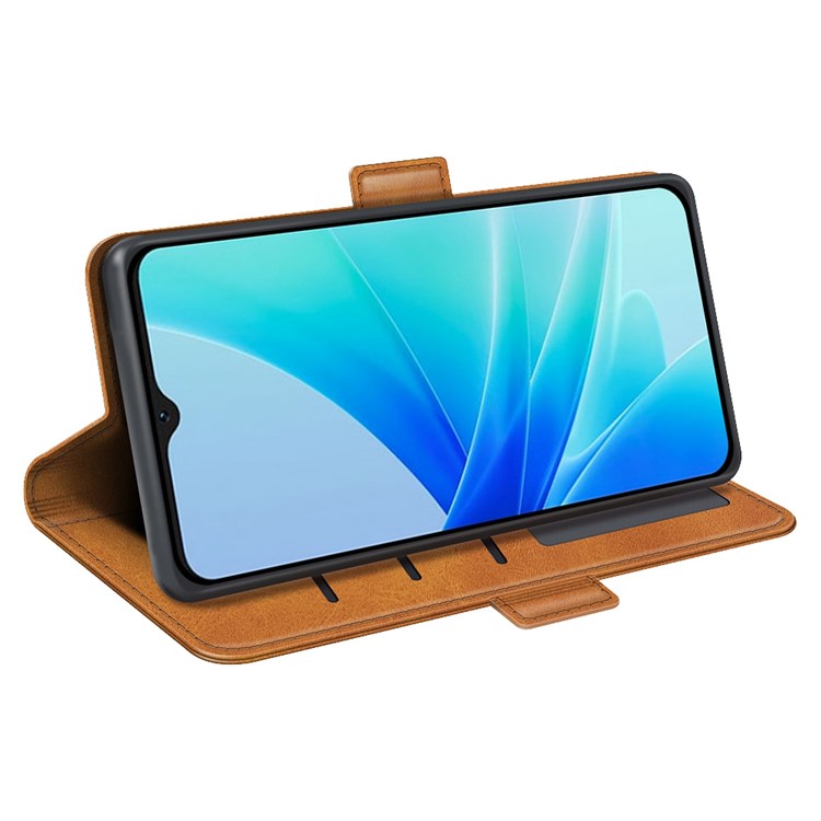 Textured PU Leather Stand Wallet Case for Oppo A57 4G / A57s 4G, Double Magnetic Clasp Folio Flip Phone Cover - Yellow