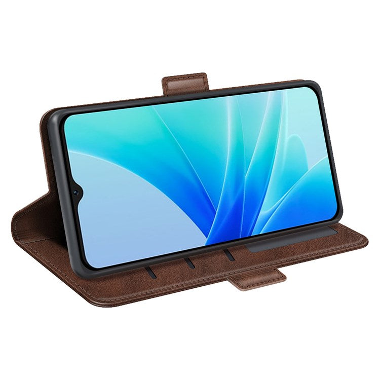 Textured PU Leather Stand Wallet Case for Oppo A57 4G / A57s 4G, Double Magnetic Clasp Folio Flip Phone Cover - Brown