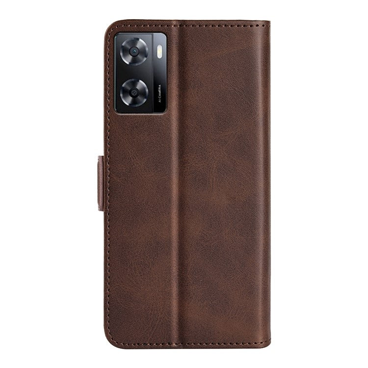 Textured PU Leather Stand Wallet Case for Oppo A57 4G / A57s 4G, Double Magnetic Clasp Folio Flip Phone Cover - Brown