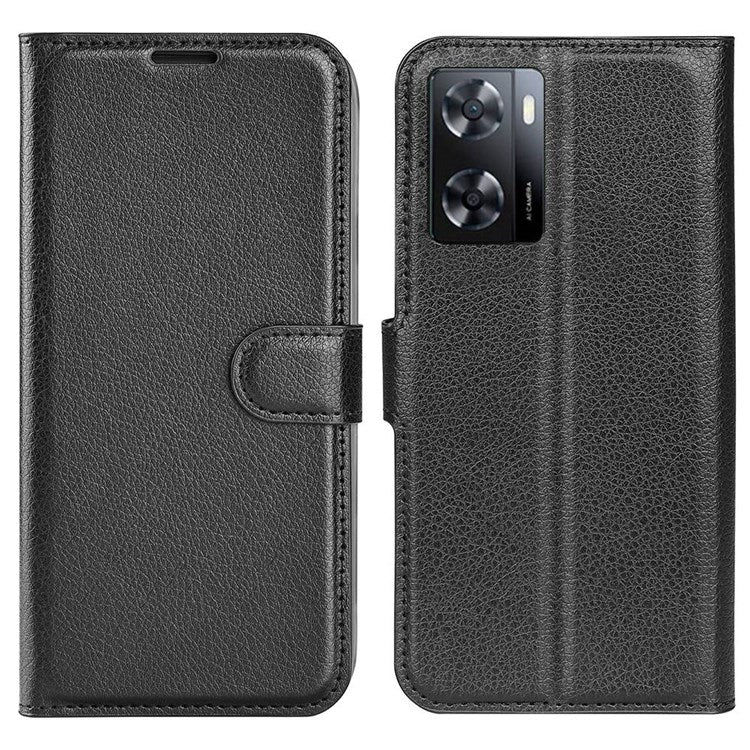 PU Leather Stand Wallet Phone Case for Oppo A57 4G / A57s 4G, Litchi Texture Full Protection Folio Flip Cover - Black