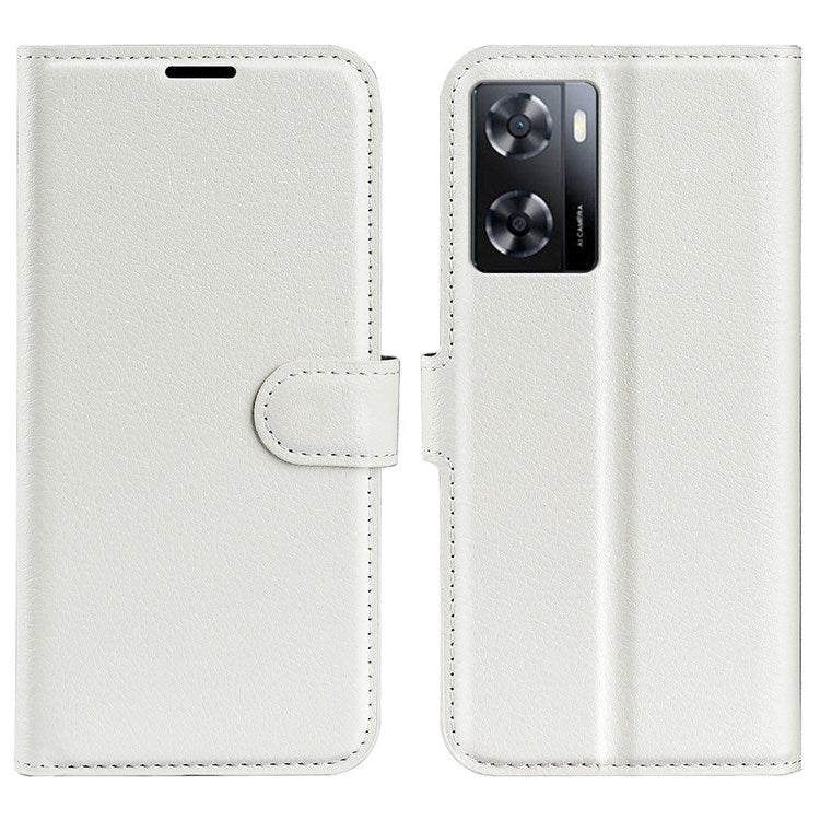PU Leather Stand Wallet Phone Case for Oppo A57 4G / A57s 4G, Litchi Texture Full Protection Folio Flip Cover - White