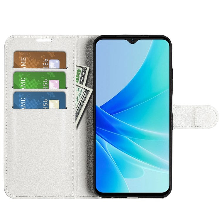PU Leather Stand Wallet Phone Case for Oppo A57 4G / A57s 4G, Litchi Texture Full Protection Folio Flip Cover - White