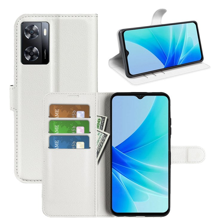 PU Leather Stand Wallet Phone Case for Oppo A57 4G / A57s 4G, Litchi Texture Full Protection Folio Flip Cover - White