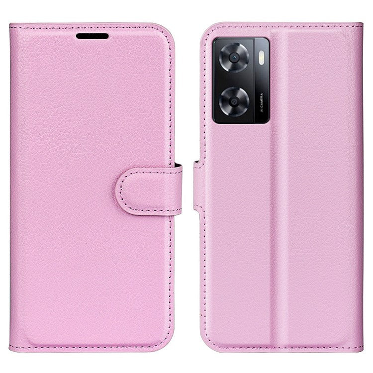 PU Leather Stand Wallet Phone Case for Oppo A57 4G / A57s 4G, Litchi Texture Full Protection Folio Flip Cover - Pink