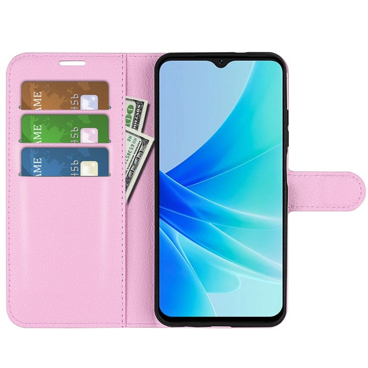 PU Leather Stand Wallet Phone Case for Oppo A57 4G / A57s 4G, Litchi Texture Full Protection Folio Flip Cover - Pink