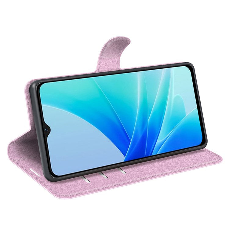 PU Leather Stand Wallet Phone Case for Oppo A57 4G / A57s 4G, Litchi Texture Full Protection Folio Flip Cover - Pink