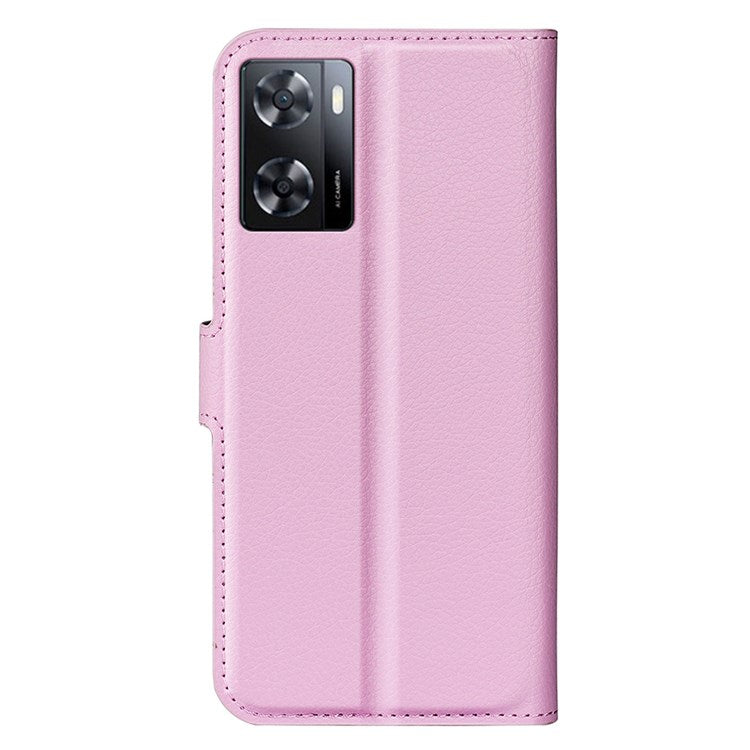 PU Leather Stand Wallet Phone Case for Oppo A57 4G / A57s 4G, Litchi Texture Full Protection Folio Flip Cover - Pink