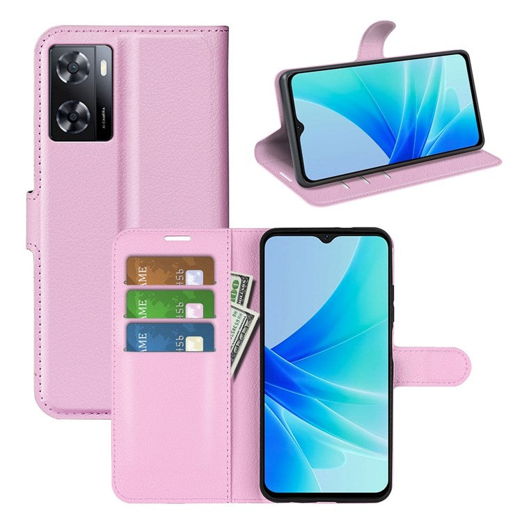 PU Leather Stand Wallet Phone Case for Oppo A57 4G / A57s 4G, Litchi Texture Full Protection Folio Flip Cover - Pink