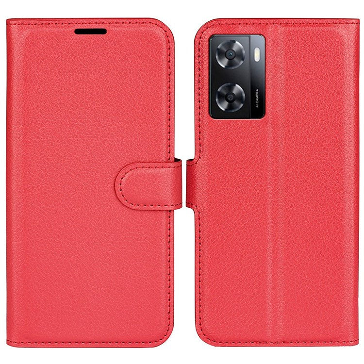 PU Leather Stand Wallet Phone Case for Oppo A57 4G / A57s 4G, Litchi Texture Full Protection Folio Flip Cover - Red
