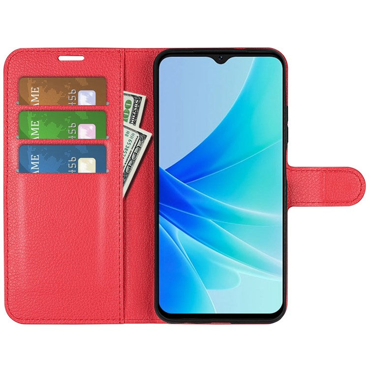 PU Leather Stand Wallet Phone Case for Oppo A57 4G / A57s 4G, Litchi Texture Full Protection Folio Flip Cover - Red
