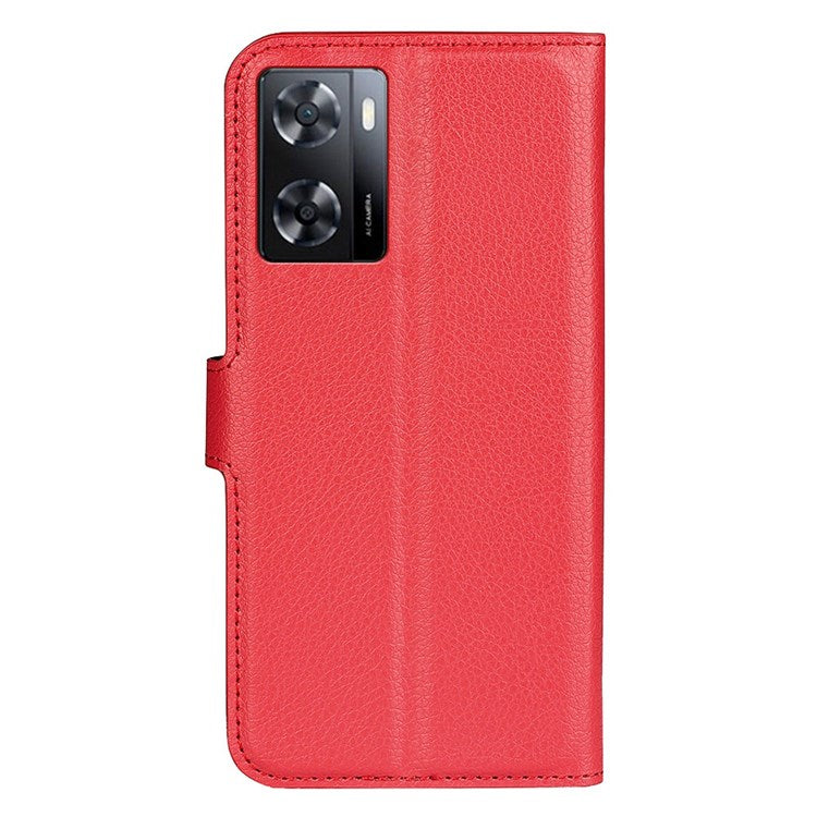 PU Leather Stand Wallet Phone Case for Oppo A57 4G / A57s 4G, Litchi Texture Full Protection Folio Flip Cover - Red