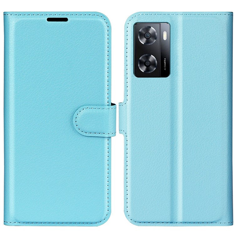 PU Leather Stand Wallet Phone Case for Oppo A57 4G / A57s 4G, Litchi Texture Full Protection Folio Flip Cover - Blue