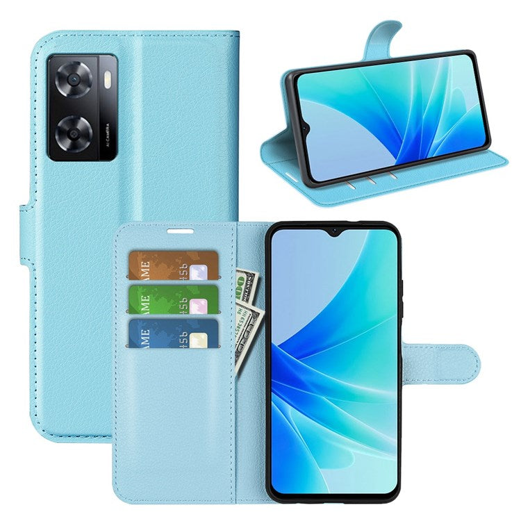 PU Leather Stand Wallet Phone Case for Oppo A57 4G / A57s 4G, Litchi Texture Full Protection Folio Flip Cover - Blue