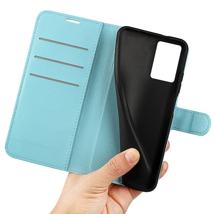 PU Leather Stand Wallet Phone Case for Oppo A57 4G / A57s 4G, Litchi Texture Full Protection Folio Flip Cover - Blue