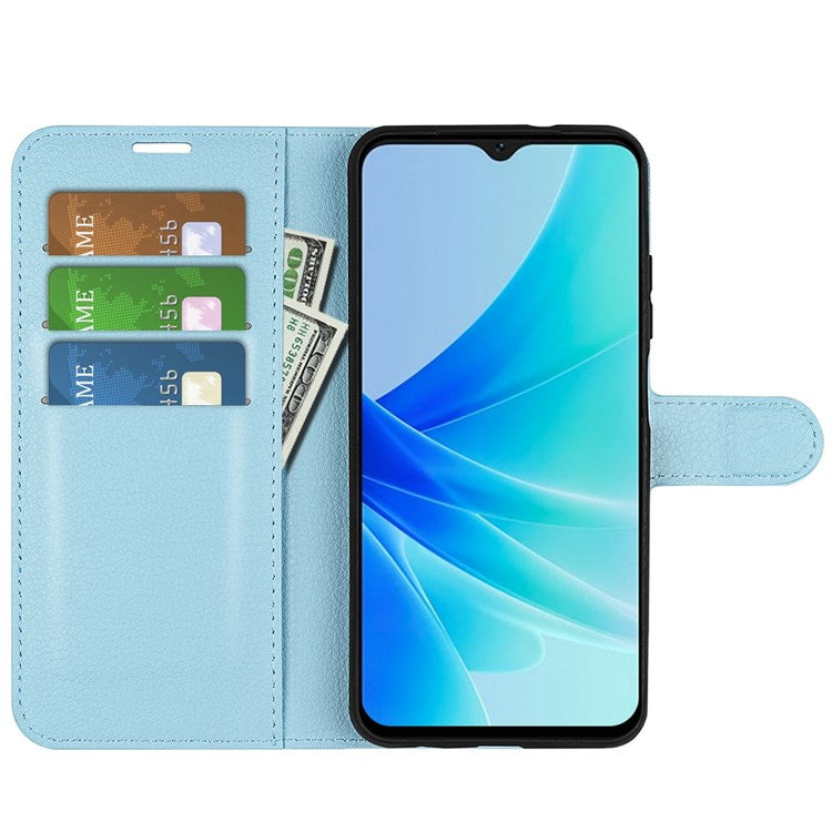 PU Leather Stand Wallet Phone Case for Oppo A57 4G / A57s 4G, Litchi Texture Full Protection Folio Flip Cover - Blue