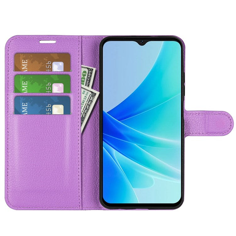 PU Leather Stand Wallet Phone Case for Oppo A57 4G / A57s 4G, Litchi Texture Full Protection Folio Flip Cover - Purple