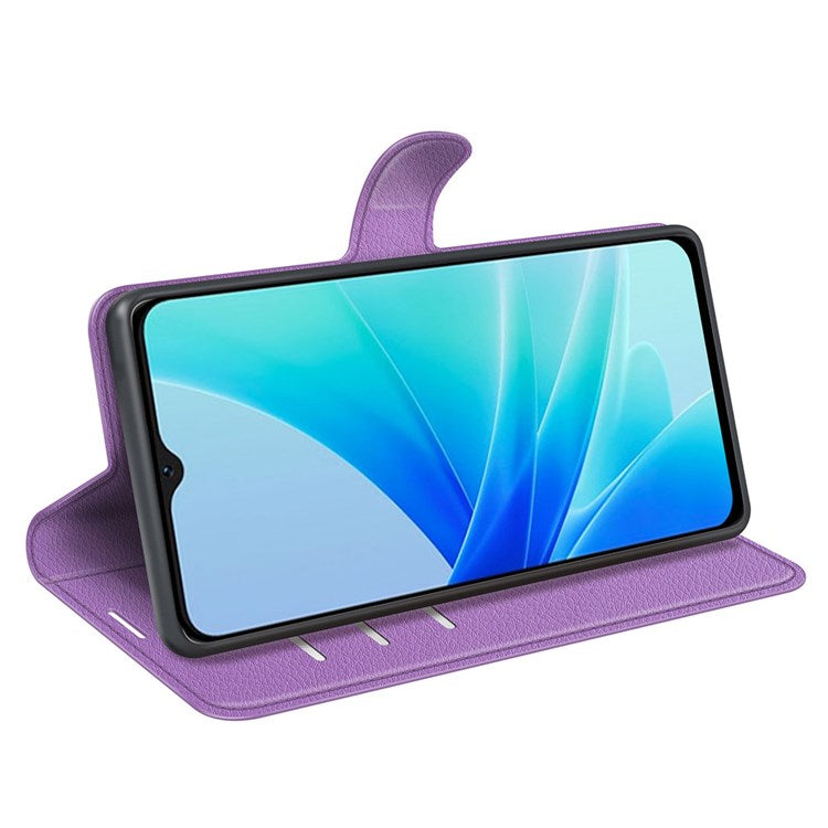 PU Leather Stand Wallet Phone Case for Oppo A57 4G / A57s 4G, Litchi Texture Full Protection Folio Flip Cover - Purple