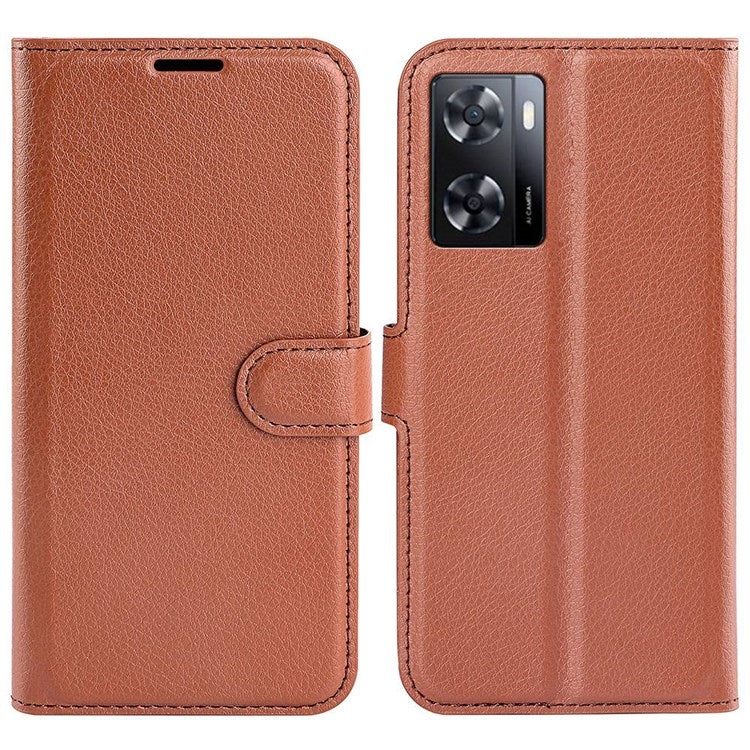 PU Leather Stand Wallet Phone Case for Oppo A57 4G / A57s 4G, Litchi Texture Full Protection Folio Flip Cover - Brown