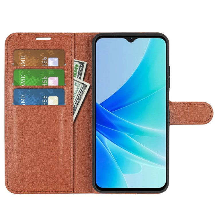 PU Leather Stand Wallet Phone Case for Oppo A57 4G / A57s 4G, Litchi Texture Full Protection Folio Flip Cover - Brown