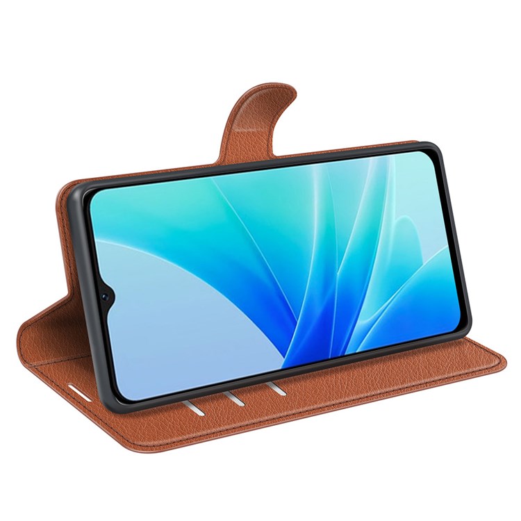 PU Leather Stand Wallet Phone Case for Oppo A57 4G / A57s 4G, Litchi Texture Full Protection Folio Flip Cover - Brown