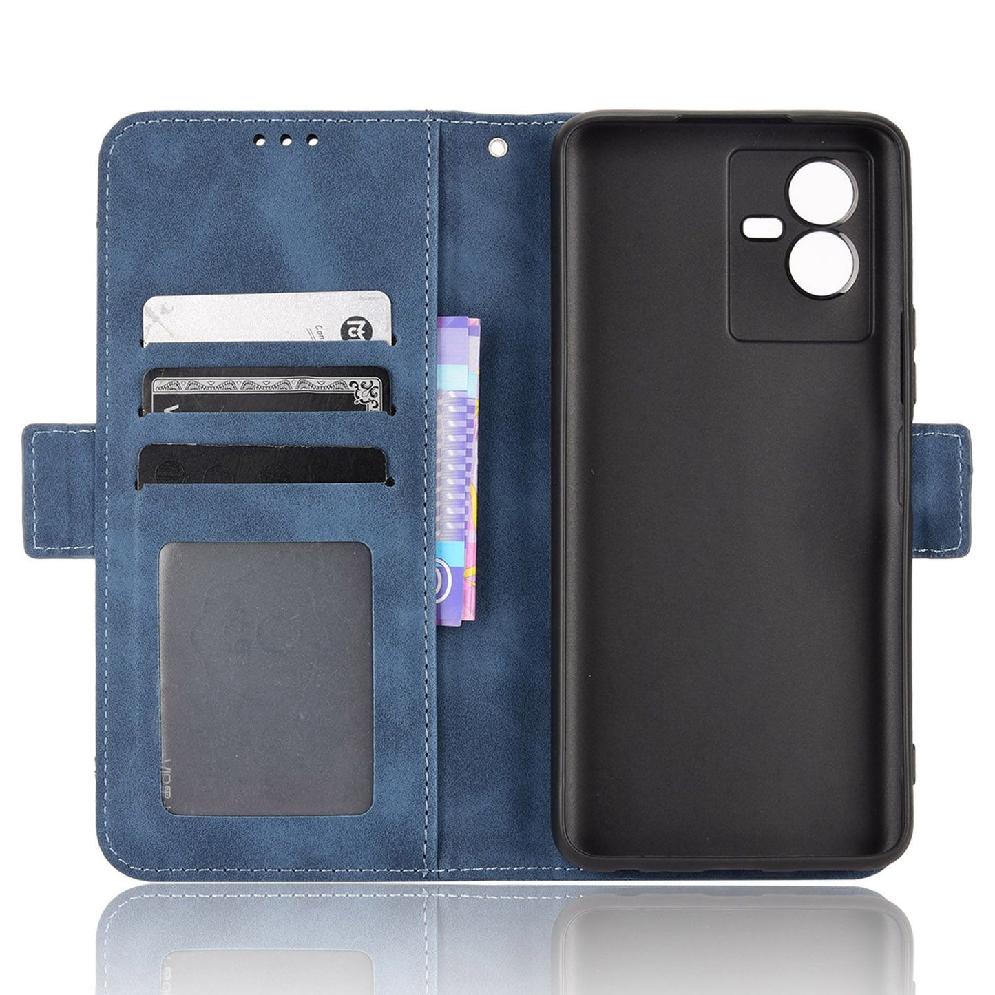 For vivo T2x 5G Stand Feature Multiple Card Slots Case PU Leather Wallet Magnetic Clasp Drop-proof Shell - Blue