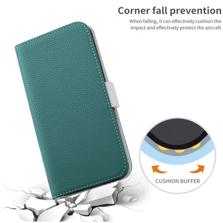 Litchi Texture Wallet Phone Case for Oppo A96 4G, Candy Color PU Leather Viewing Stand Flip Folio Cover - Green