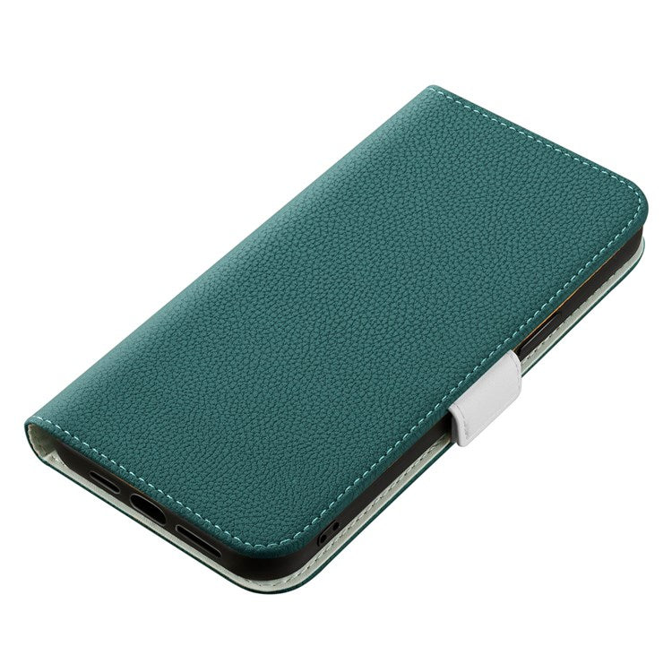 Litchi Texture Wallet Phone Case for Oppo A96 4G, Candy Color PU Leather Viewing Stand Flip Folio Cover - Green