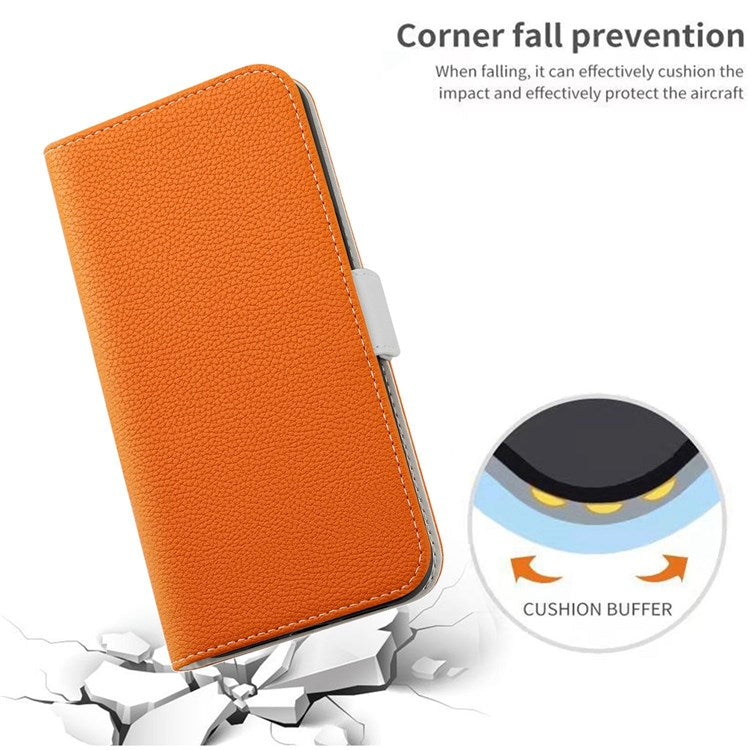 Litchi Texture Wallet Phone Case for Oppo A96 4G, Candy Color PU Leather Viewing Stand Flip Folio Cover - Orange