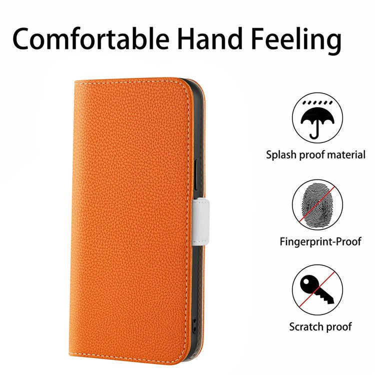 Litchi Texture Wallet Phone Case for Oppo A96 4G, Candy Color PU Leather Viewing Stand Flip Folio Cover - Orange