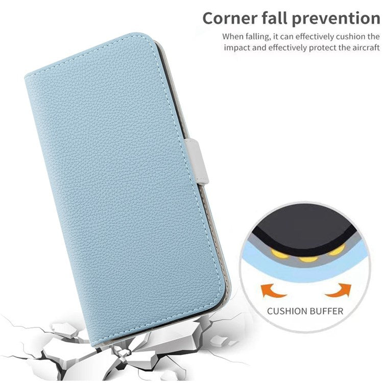 Litchi Texture Wallet Phone Case for Oppo A96 4G, Candy Color PU Leather Viewing Stand Flip Folio Cover - Blue