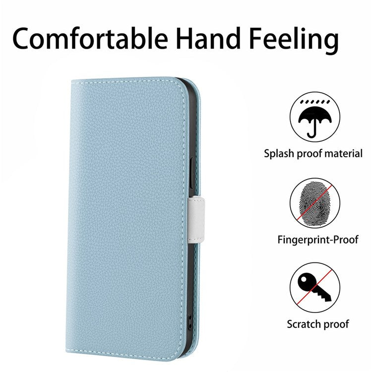 Litchi Texture Wallet Phone Case for Oppo A96 4G, Candy Color PU Leather Viewing Stand Flip Folio Cover - Blue