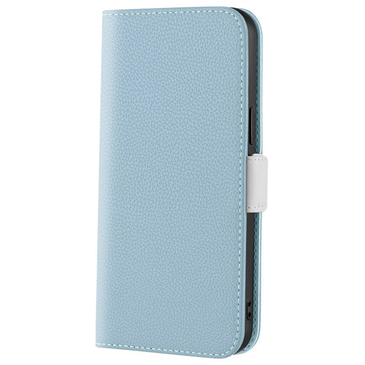 Litchi Texture Wallet Phone Case for Oppo A96 4G, Candy Color PU Leather Viewing Stand Flip Folio Cover - Blue