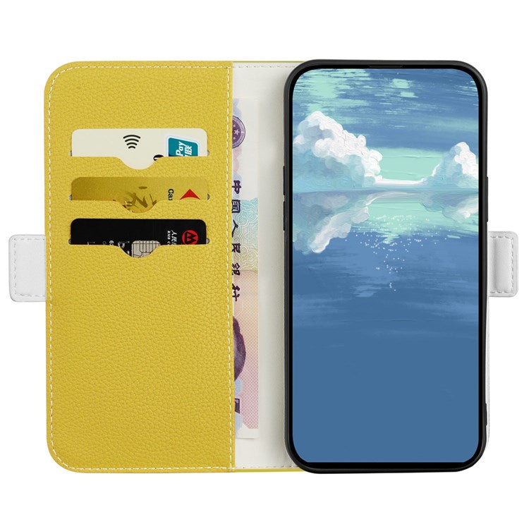 Litchi Texture Wallet Phone Case for Oppo A96 4G, Candy Color PU Leather Viewing Stand Flip Folio Cover - Yellow