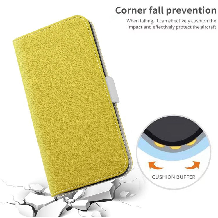 Litchi Texture Wallet Phone Case for Oppo A96 4G, Candy Color PU Leather Viewing Stand Flip Folio Cover - Yellow