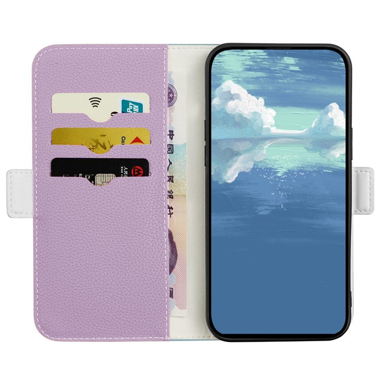 Litchi Texture Wallet Phone Case for Oppo A96 4G, Candy Color PU Leather Viewing Stand Flip Folio Cover - Purple