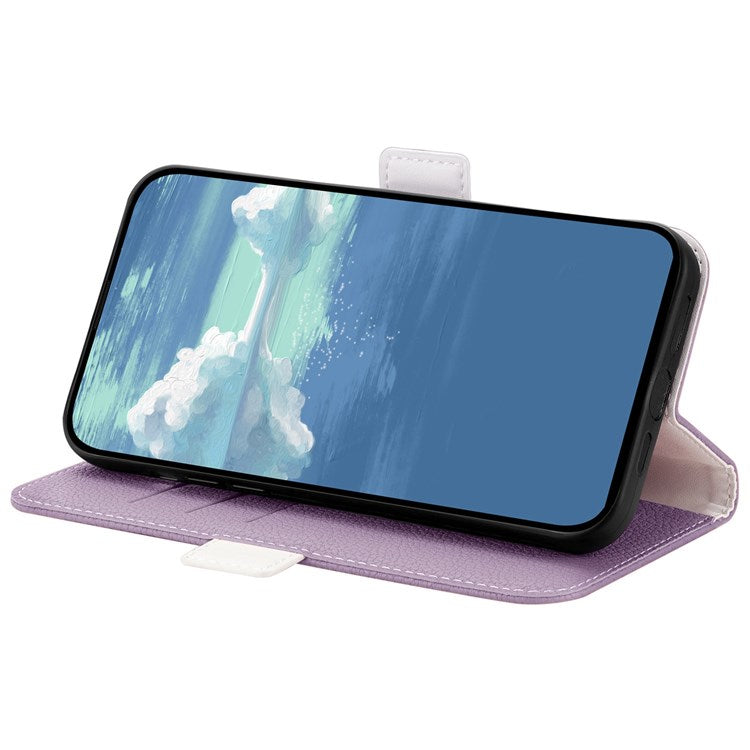 Litchi Texture Wallet Phone Case for Oppo A96 4G, Candy Color PU Leather Viewing Stand Flip Folio Cover - Purple