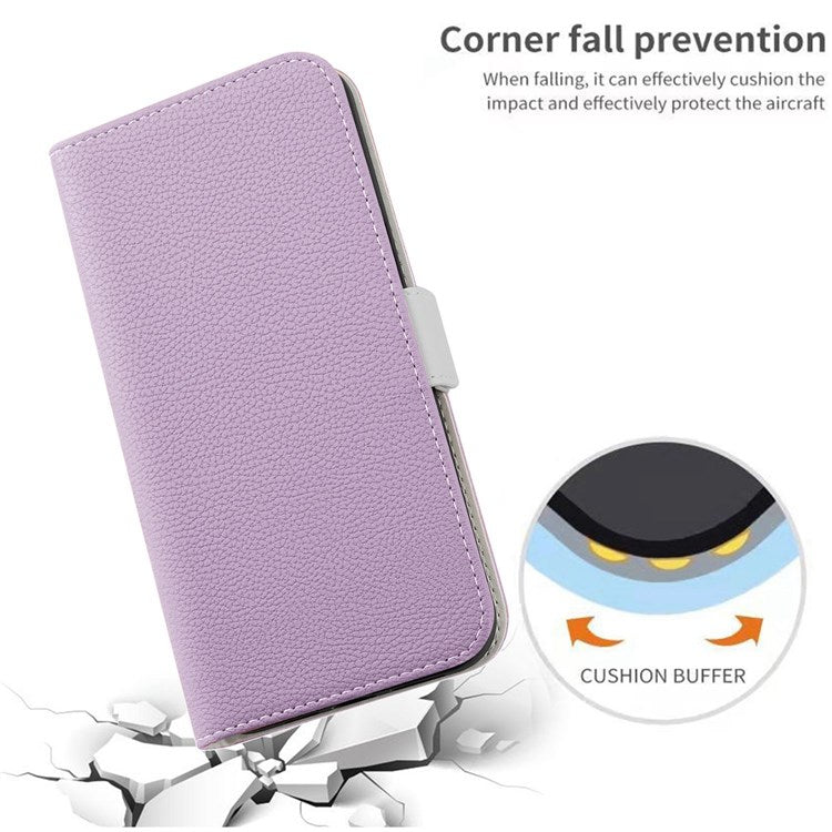 Litchi Texture Wallet Phone Case for Oppo A96 4G, Candy Color PU Leather Viewing Stand Flip Folio Cover - Purple