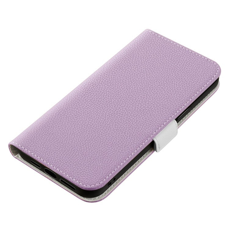 Litchi Texture Wallet Phone Case for Oppo A96 4G, Candy Color PU Leather Viewing Stand Flip Folio Cover - Purple