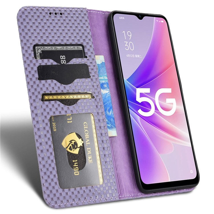 For Oppo A57 (2022) 5G / A77 5G / OnePlus Nord N300 5G / Realme Narzo 50 5G / V23 5G Grid Texture PU Leather Stand Wallet Case Magnetic Auto-absorbed Phone Cover - Light Purple