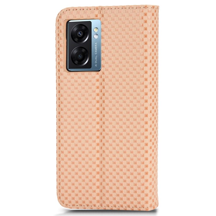 For Oppo A57 (2022) 5G / A77 5G / OnePlus Nord N300 5G / Realme Narzo 50 5G / V23 5G Grid Texture PU Leather Stand Wallet Case Magnetic Auto-absorbed Phone Cover - Beige