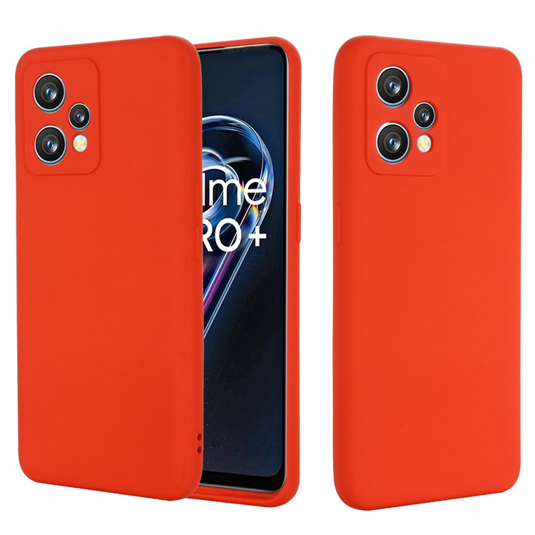 For Realme 9 4G / Narzo 50 Pro 5G  Liquid Silicone Case Anti-scratch Good Protection Cover with Strap - Red