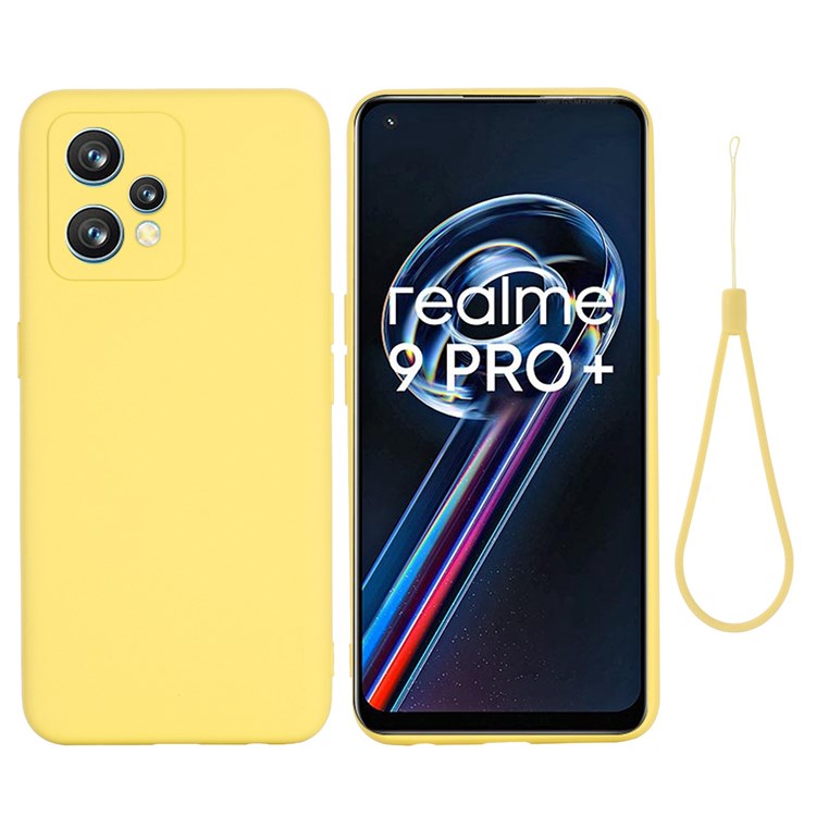 For Realme 9 4G / Narzo 50 Pro 5G  Liquid Silicone Case Anti-scratch Good Protection Cover with Strap - Yellow