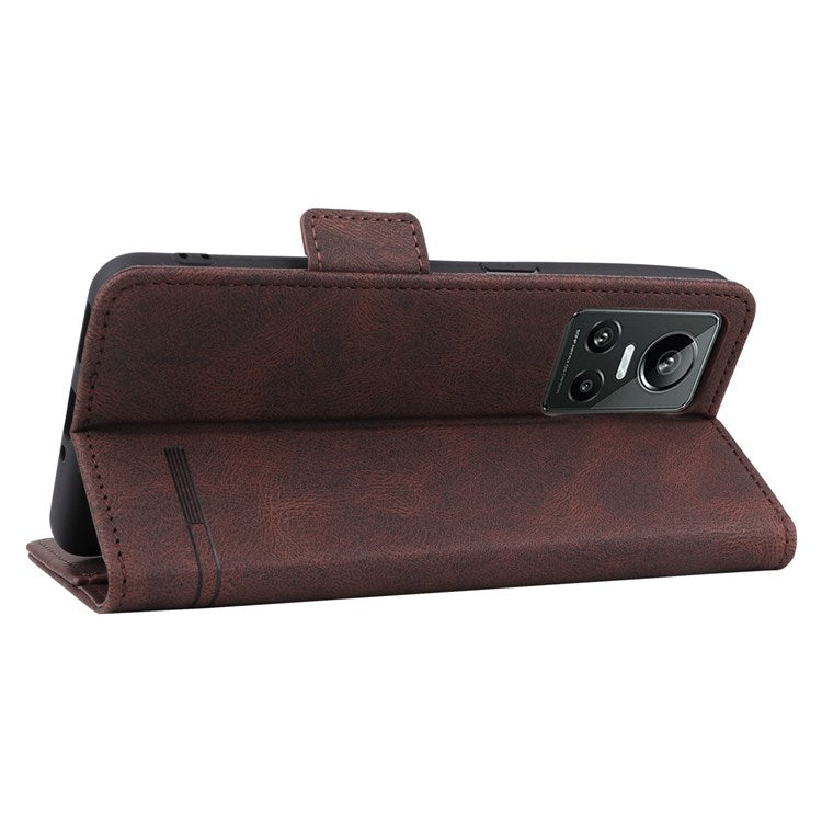 For Realme GT Neo3 Hardware Decor Foldable Stand Phone Wallet Case Double Magnetic Clasps PU Leather Protective Cover - Coffee