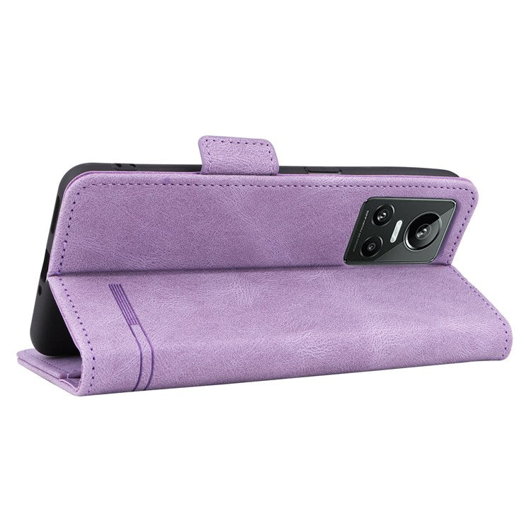For Realme GT Neo3 Hardware Decor Foldable Stand Phone Wallet Case Double Magnetic Clasps PU Leather Protective Cover - Purple