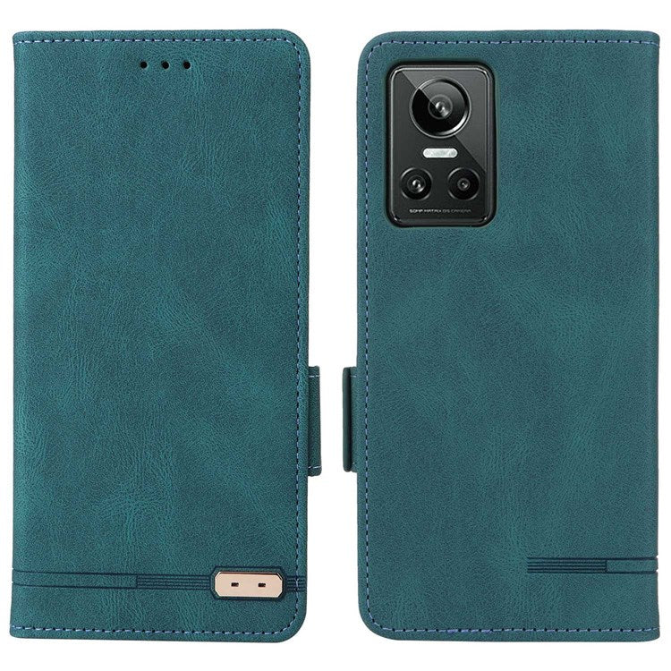For Realme GT Neo3 Hardware Decor Foldable Stand Phone Wallet Case Double Magnetic Clasps PU Leather Protective Cover - Blue