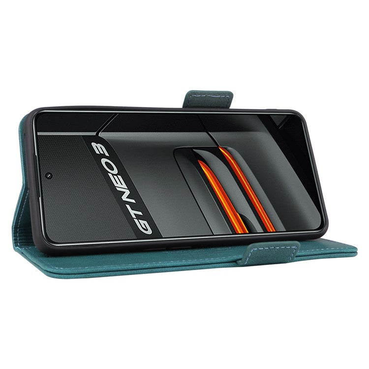 For Realme GT Neo3 Hardware Decor Foldable Stand Phone Wallet Case Double Magnetic Clasps PU Leather Protective Cover - Blue