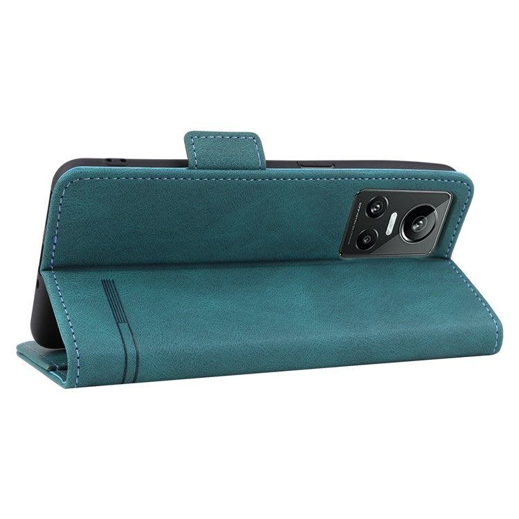 For Realme GT Neo3 Hardware Decor Foldable Stand Phone Wallet Case Double Magnetic Clasps PU Leather Protective Cover - Blue
