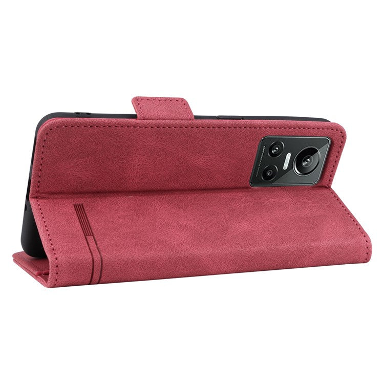 For Realme GT Neo3 Hardware Decor Foldable Stand Phone Wallet Case Double Magnetic Clasps PU Leather Protective Cover - Rose